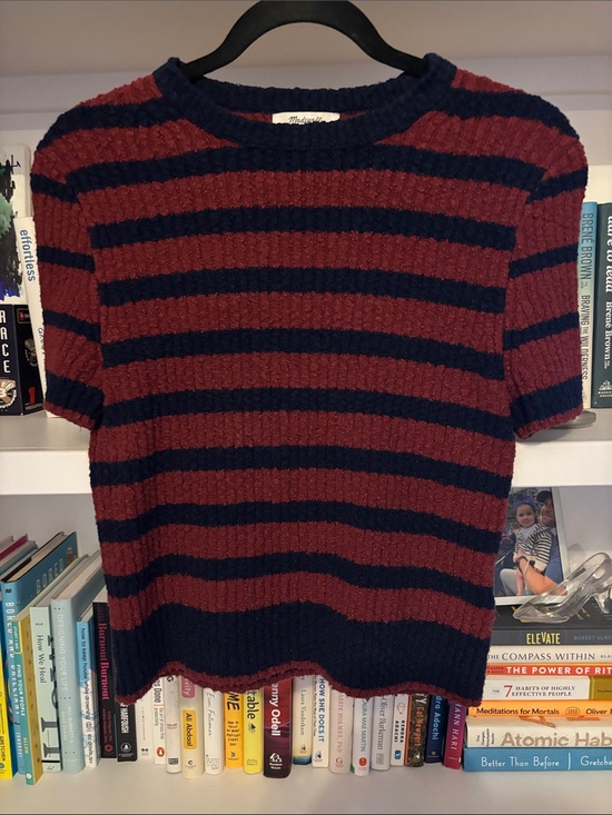 Madewell Sweaters - Madewell Striped Short-Sleeve Knit Sweater - Navy & Burgundy